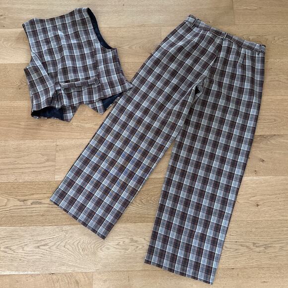 Motel X Olivia Neill Hondra Trousers & Vistana Vest Checks Size S Brown Gray - Picture 6 of 7